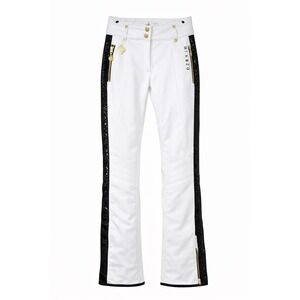 D2B X JM Julien Macdonald White Ski Pants Gold Zippers Black Accents Size XS